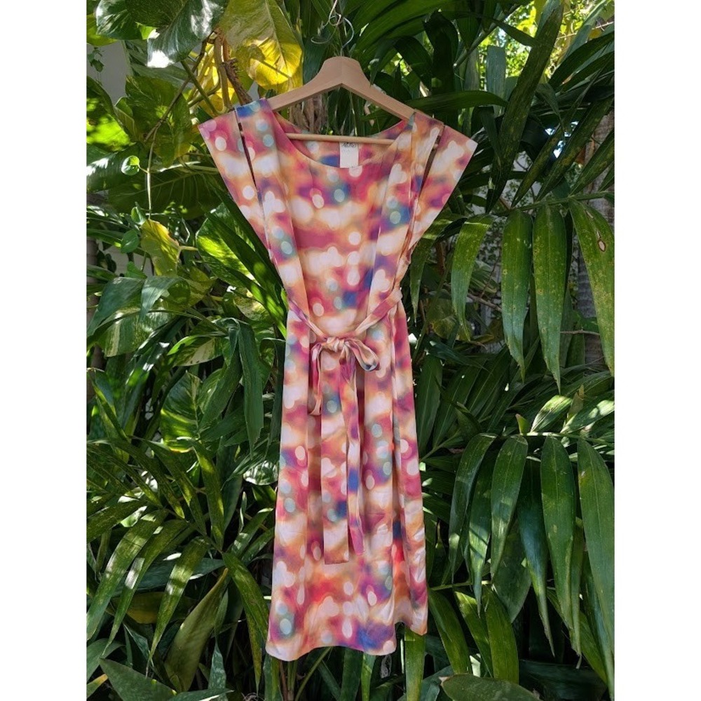 100% silk dress abstract watercolor jewel tones ali ra cutout sleeves twee